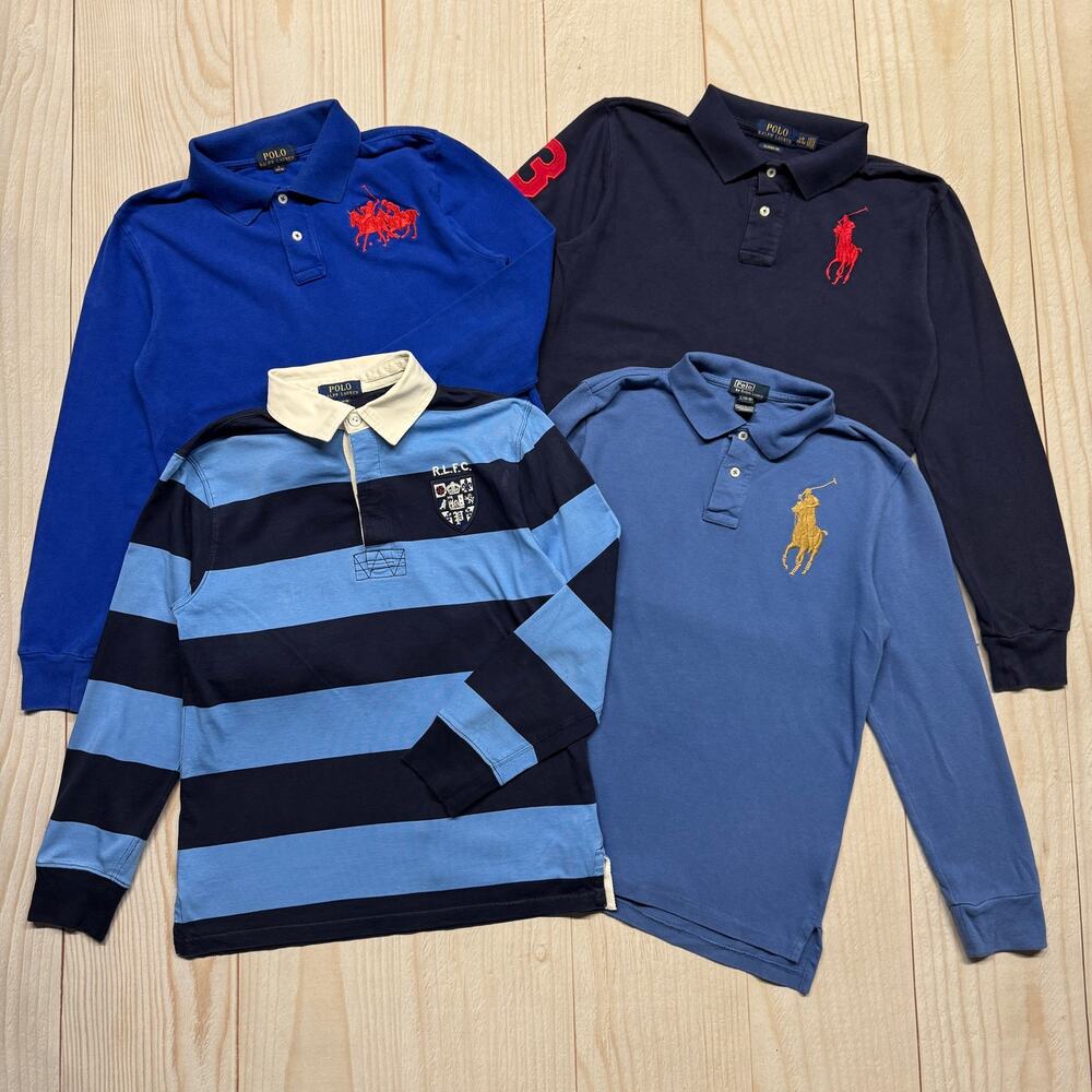 Lot of 4 Polo Ralph Lauren Boys Size L (14-16) Long Sleeve Rugby Big Pony Polo
